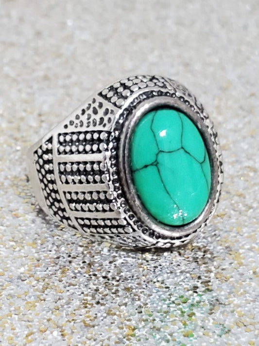 Men's Green Turquoise Ring Size 10