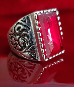 Ruby Red Silver Ring Size 9, 5.6