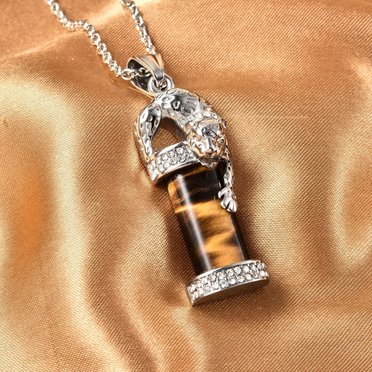 Tiger's Eye and Crystal Tiger Pendant Necklace