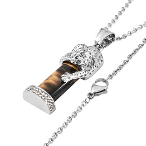Tiger's Eye and Crystal Tiger Pendant Necklace