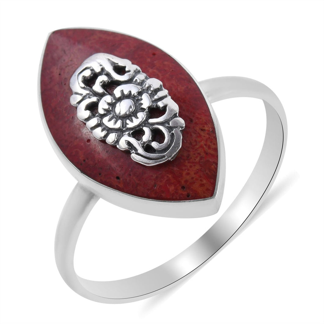 Red Sponge Coral Ring in Sterling Silver Size 9