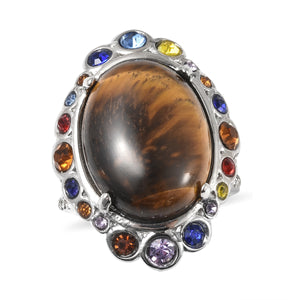 Galilea Rose Quartz or South African Tiger's Eye Multi Color Austrian Crystal Halo Ring