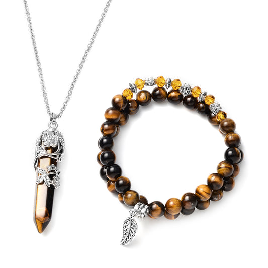 3 pc Genuine Tigers Eye, Bracelets, Pointer Pendant Necklace