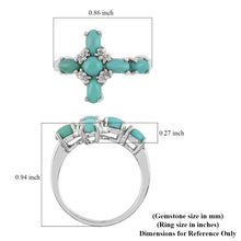 Load image into Gallery viewer, Sky Blue Turquoise and Austrian Crystal Cross Ring in Sterling Silver
