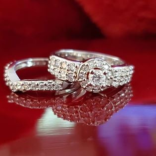 Vintage Lab Created Diamond Wedding Ring Set Size 9 - WHIMSICALIA