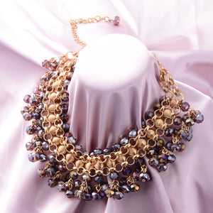 Purple Beaded Waterfall Chocker Necklace