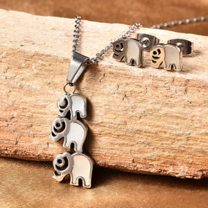 White Mother of Pearl Elephant Stud Earrings and Pendant Necklace