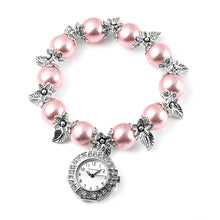 Load image into Gallery viewer, White Austrian Crystal, Pink Simulated Pearl Beaded Watch
