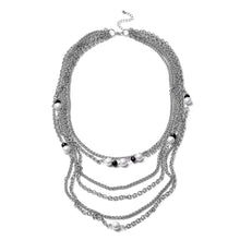 Load image into Gallery viewer, White Pearl Glass, Black Glass Triple-Row Necklace (24 Inches)
