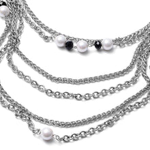 Load image into Gallery viewer, White Pearl Glass, Black Glass Triple-Row Necklace (24 Inches)
