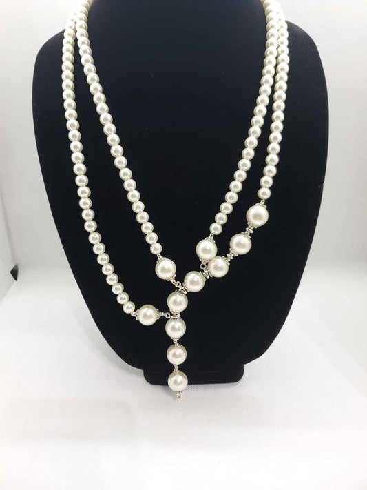 White Simulated Pearl Earrings and Necklace