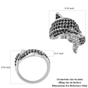 White and Black Crystal Dolphin Ring