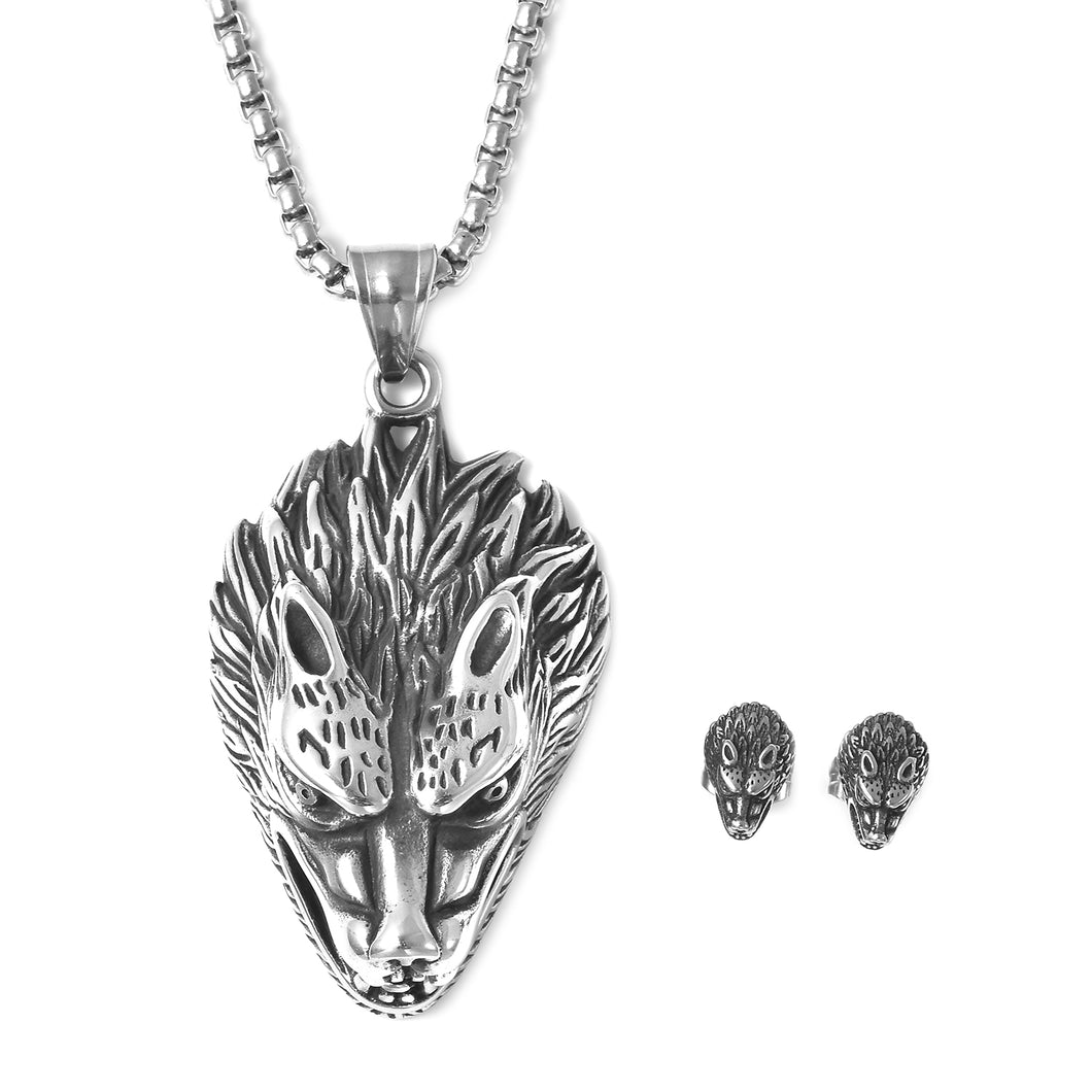 Wolf Earrings and Pendant Necklace 24 Inches