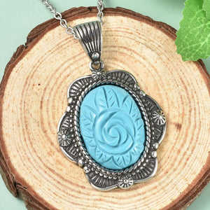 Blue Howlite Carved Rose Pendant Necklace