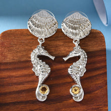 Load image into Gallery viewer, Women&#39;s Citrine Dangle Seahorse Earrings
