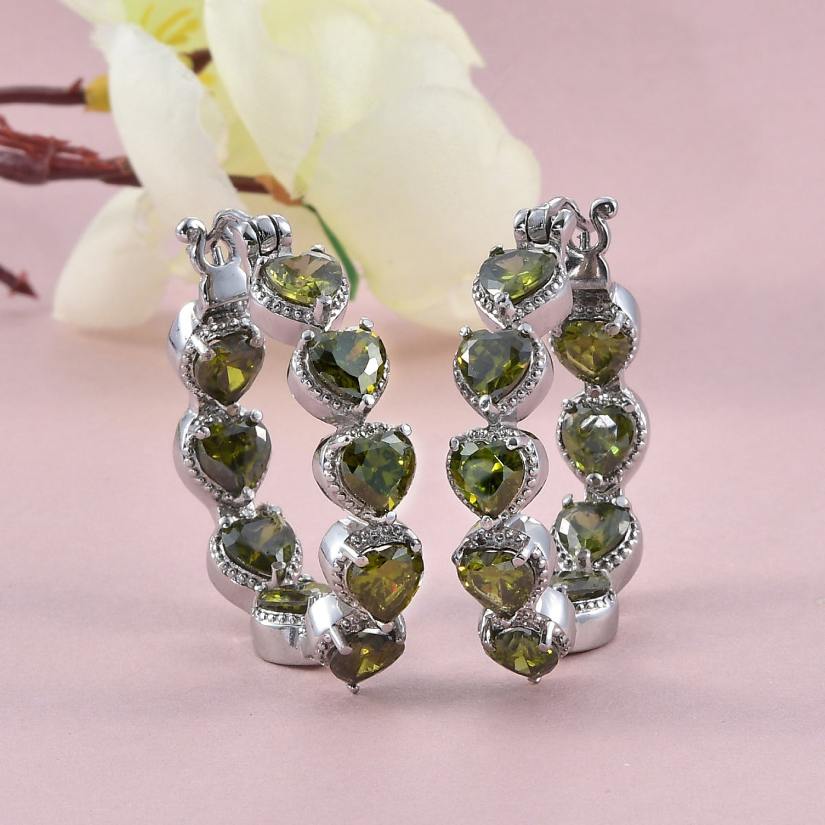 Women's Peridot Inside Out Hoop Earrings