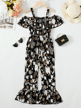 Load image into Gallery viewer, Printed Cold-Shoulder Flare Leg Jumpsuit
