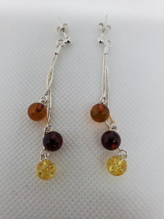 Warm Amber Glass Sterling Silver Drop Earrings