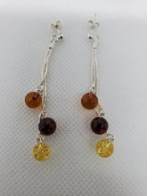 Load image into Gallery viewer, Warm Amber Glass Sterling Silver Drop Earrings
