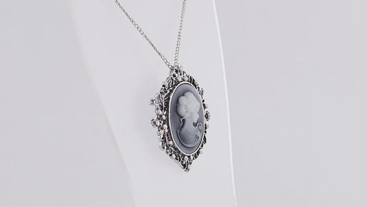 Blue Gray Cameo Necklace/Pin