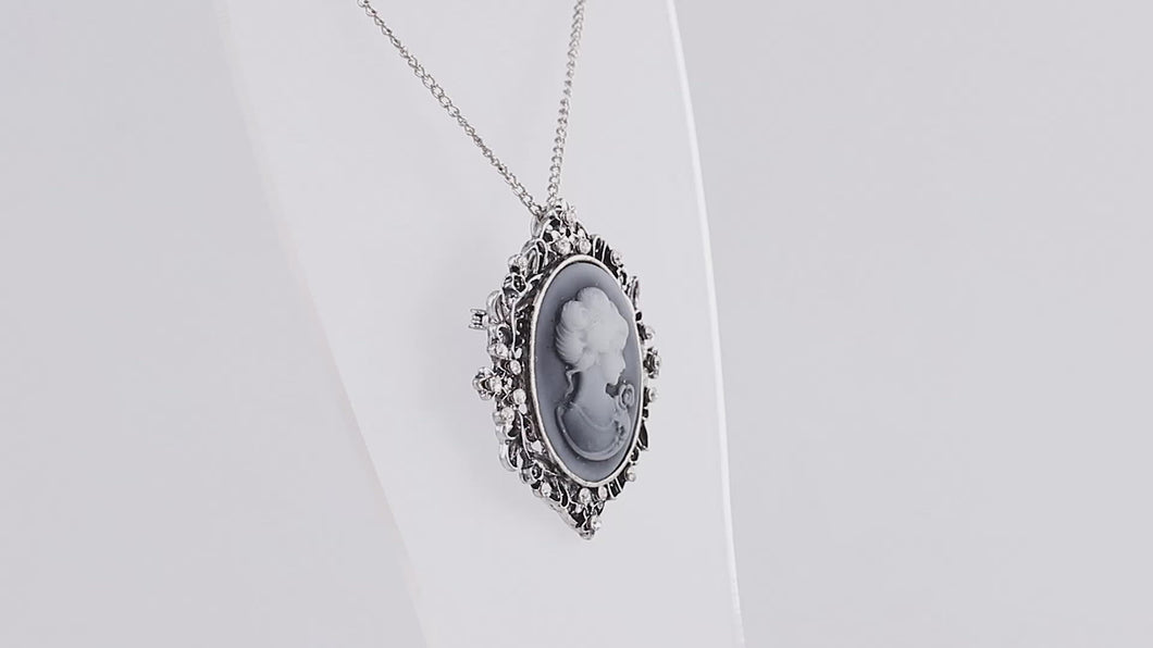 Blue Gray Cameo Necklace/Pin