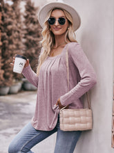 Load image into Gallery viewer, Pleated Detail Curved Hem Long Sleeve Top
