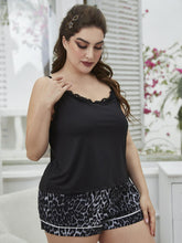 Load image into Gallery viewer, Plus Size Lace Trim Scoop Neck Cami and Printed Shorts Pajama Set

