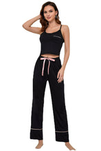 Load image into Gallery viewer, Contrast Trim Cropped Cami and Pants Loungewear Set
