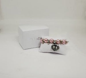 White Austrian Crystal, Pink Simulated Pearl Beaded Watch
