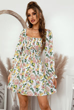 Load image into Gallery viewer, Floral Flounce Sleeve Smocked Square Neck Dress
