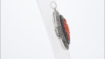 Cameo Pendant Necklace 24 Inches in Black Oxidized Silvertone