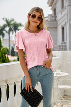 Load image into Gallery viewer, Eyelet Flutter Sleeve Round Neck Top
