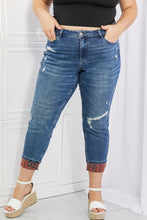 Load image into Gallery viewer, Judy Blue Gina Full Size Mid Rise Paisley Patch Cuff Boyfriend Jeans
