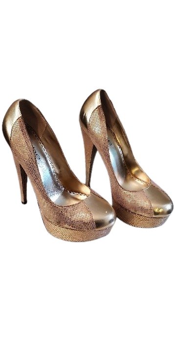 Sexy BeBe Glitter Sparkle Stiletto Heel Rose Gold Platforms Party Pumps