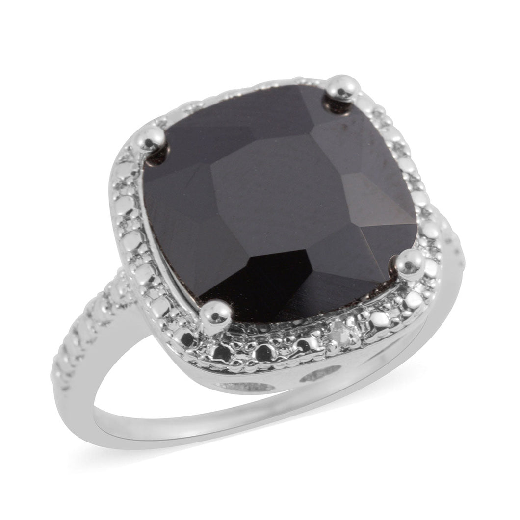 Black Quartz Sterling Silver Ring Size 6 - WHIMSICALIA
