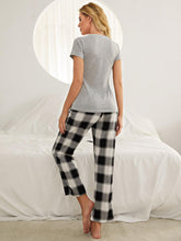 Load image into Gallery viewer, Plaid Heart Tee and Pants Lounge Set with Pockets
