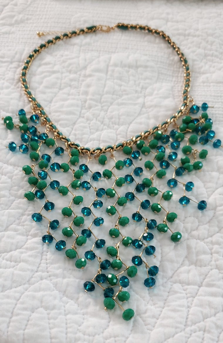 Bohemian Green Glass Bead Drape Necklace