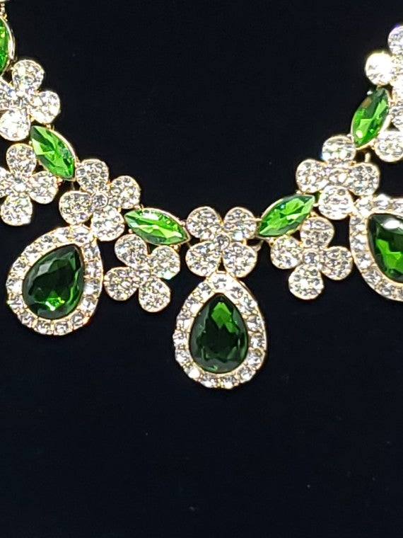 Great Gatsby Bridal Art Deco AAA CZ Green Big Dangle Teardrops Statement Bib Collar Necklace