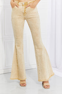 Color Theory Flip Side Fray Hem Bell Bottom Jeans in Yellow