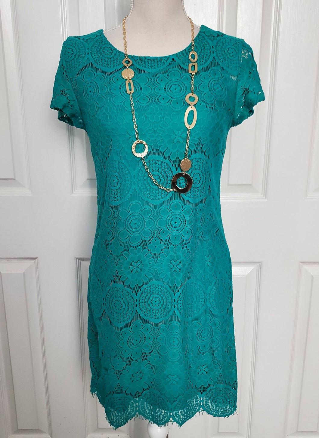 Teal Scalloped Edge Lace Dress