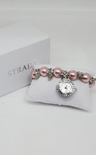 Load image into Gallery viewer, White Austrian Crystal, Pink Simulated Pearl Beaded Watch
