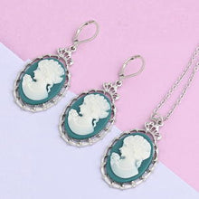 Load image into Gallery viewer, Teal Cameo Necklace and Earring Set 
