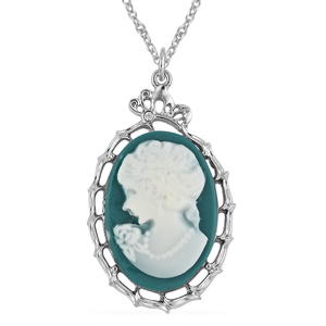 Teal Cameo Necklace and Earring Set 