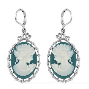 Teal Cameo Necklace and Earring Set 