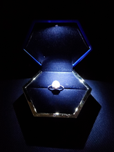 Load image into Gallery viewer, Blue Velvet Octagonal Shape LED Light Ring and Earrings Box with Gold Rim&#39;
