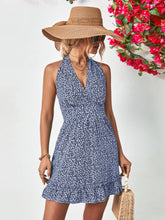Load image into Gallery viewer, Ditsy Floral Halter Neck Ruffle Hem Dress
