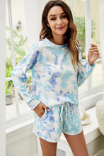 Load image into Gallery viewer, Tie-Dye Dropped Shoulder Top and Drawstring Waist Shorts Lounge Set
