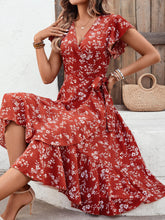 Load image into Gallery viewer, Floral Surplice Neck Flutter Sleeve Dress
