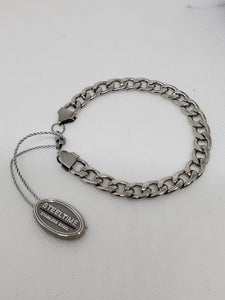 Set of 2 Unisex Hematite Stretch Beaded Bracelet and Curb Chain Bracelets