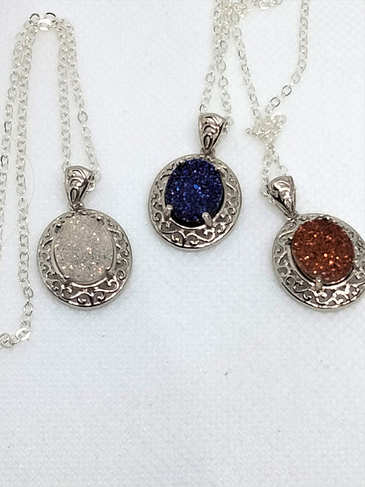 Iridescent Bali Drusy Pendant Necklaces